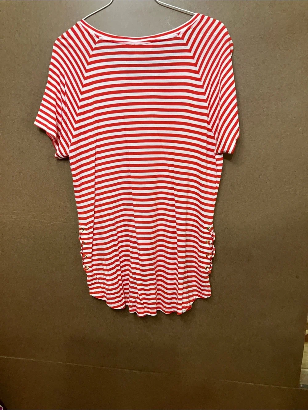 Michael Kors Red and White Striped Short Sleeve Tee